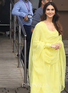 Vaani Kapoor in Sunshine Yellow Full Sleeves Suit Set with Doriya Dupatta - ILMA