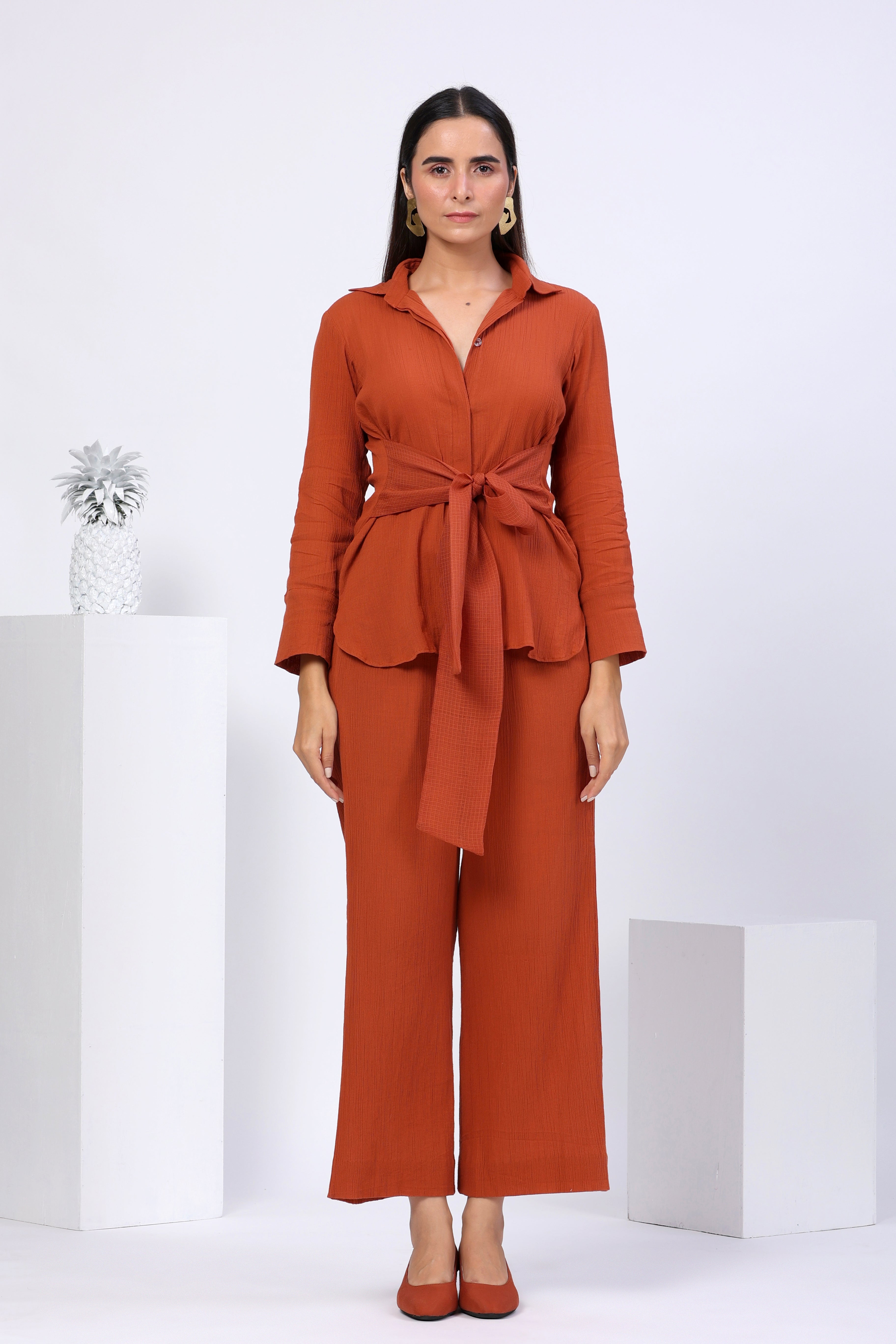 Waist Tie Up Shirt Co-ord Set - ILMA