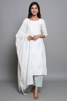 White Block Printed Suit Set with Dupatta - ILMA
