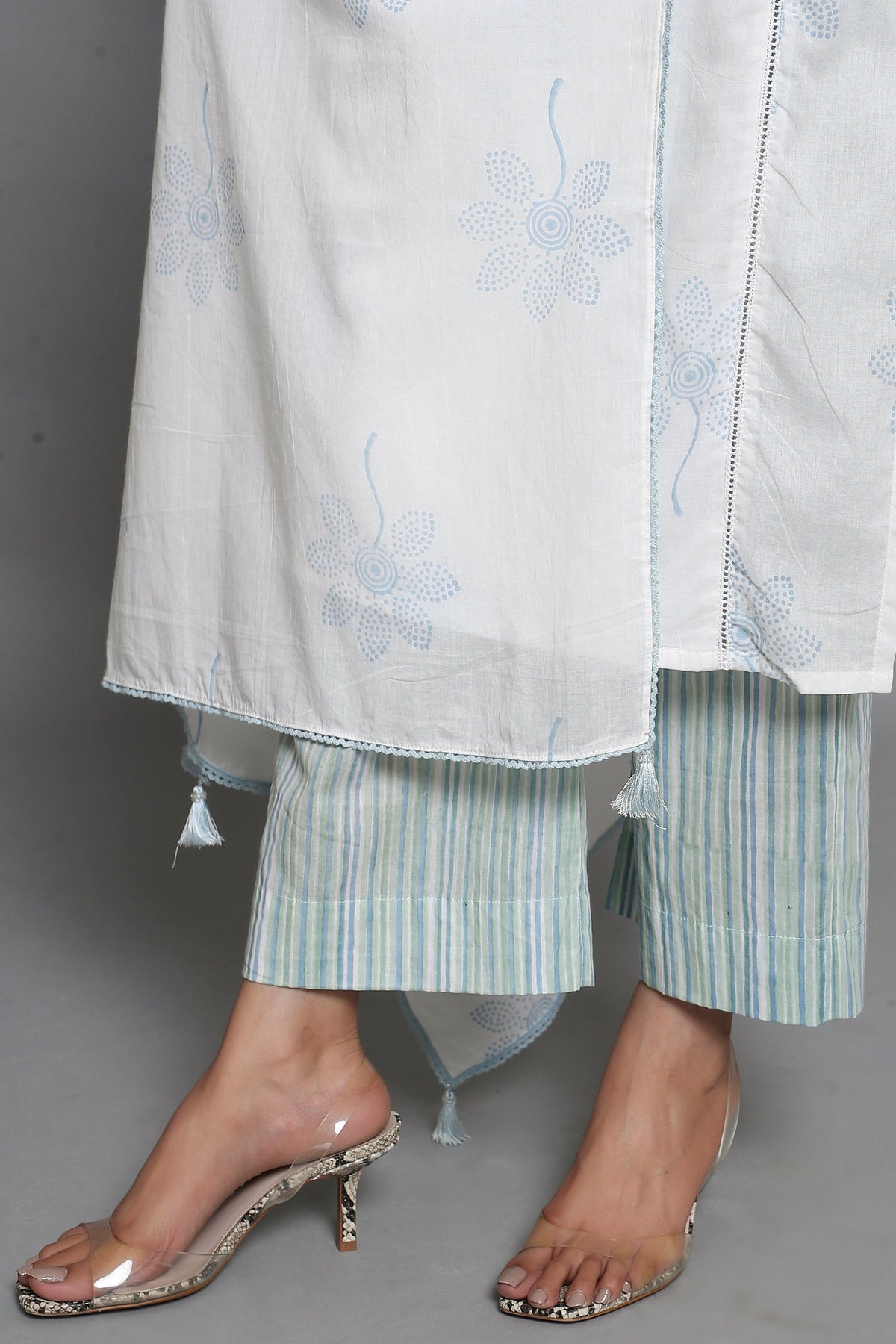 White Block Printed Suit Set with Dupatta - ILMA