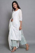 White Block Printed Suit Set with Dupatta - ILMA