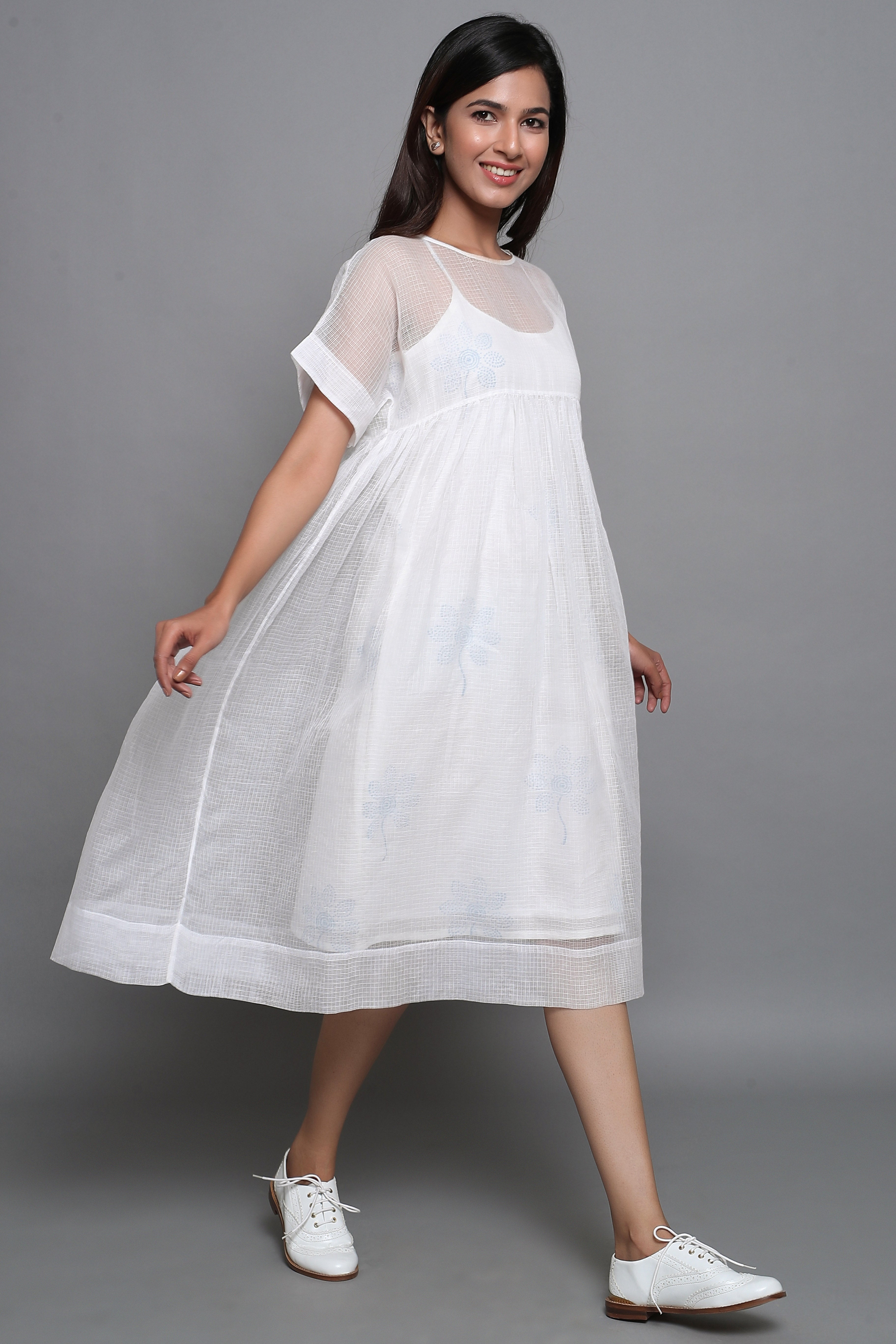 White Doriya Dress with Mulmul Inner - ILMA