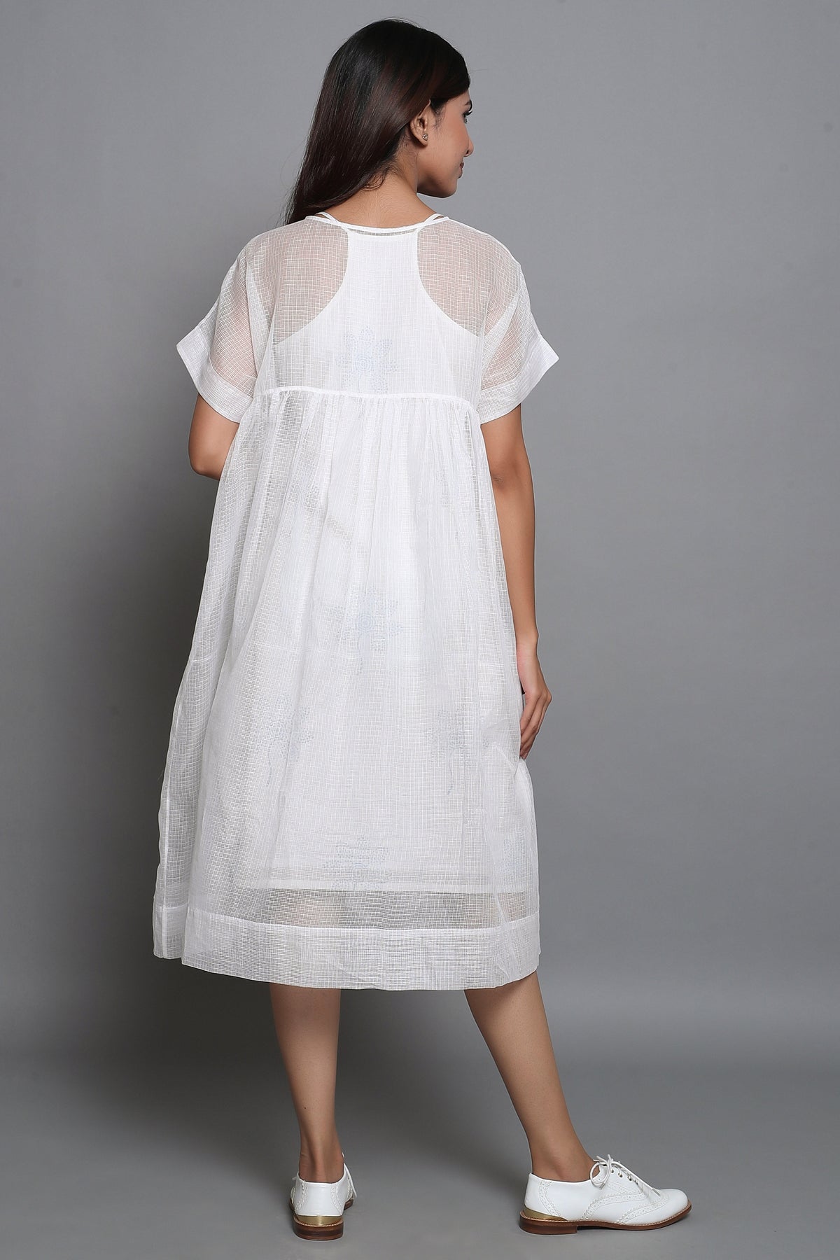 White Doriya Dress with Mulmul Inner - ILMA