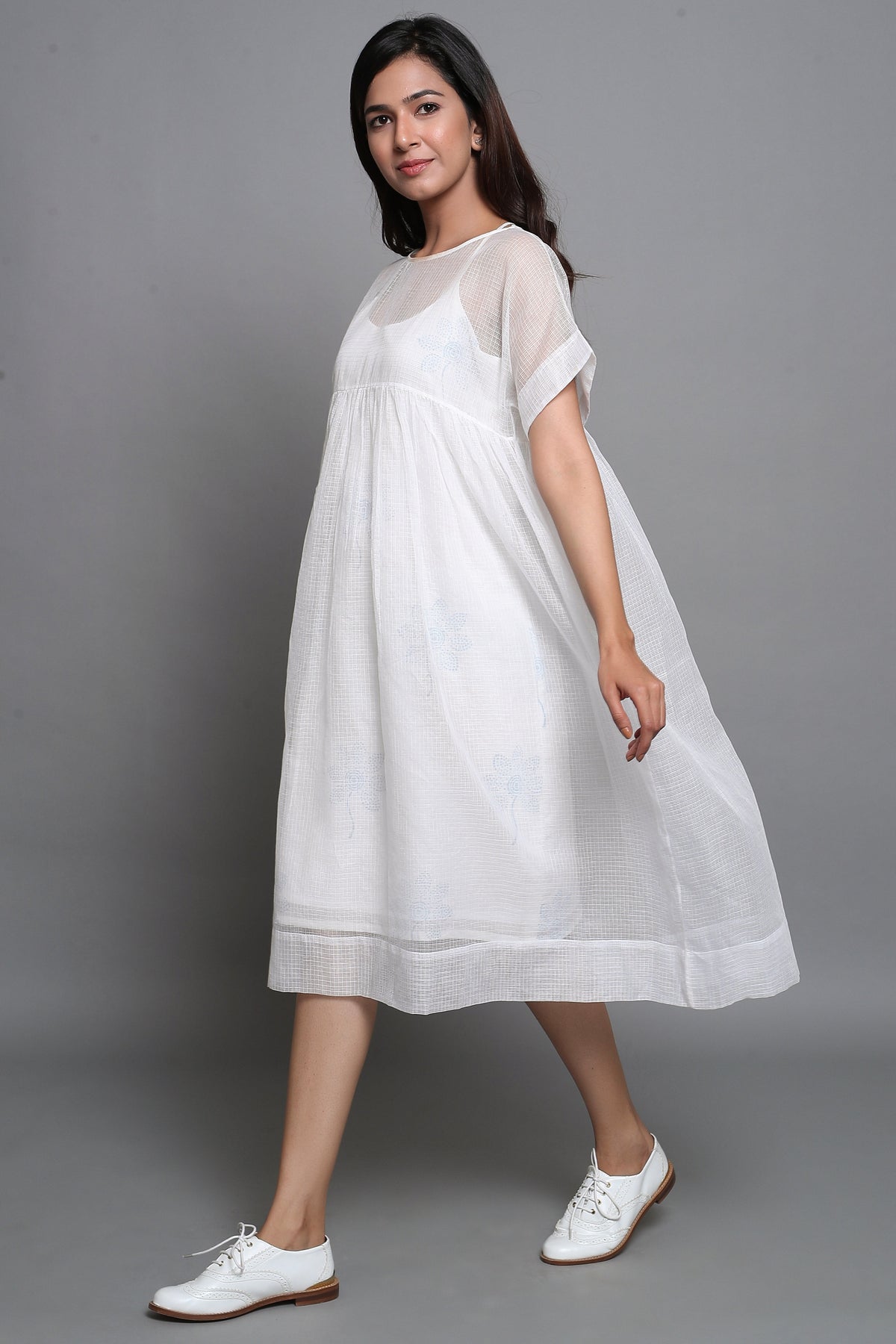 White Doriya Dress with Mulmul Inner - ILMA