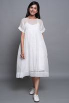 White Doriya Dress with Mulmul Inner - ILMA