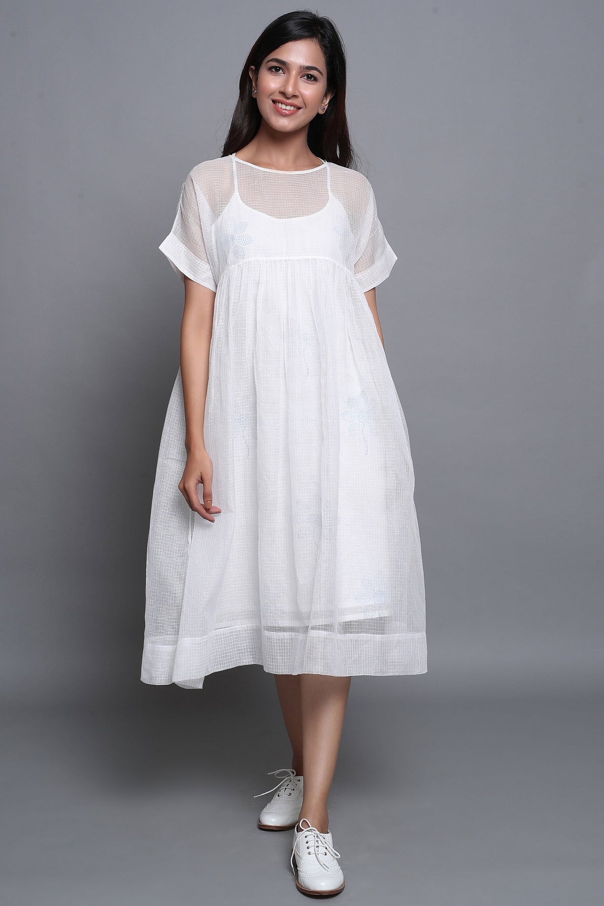 White Doriya Dress with Mulmul Inner - ILMA