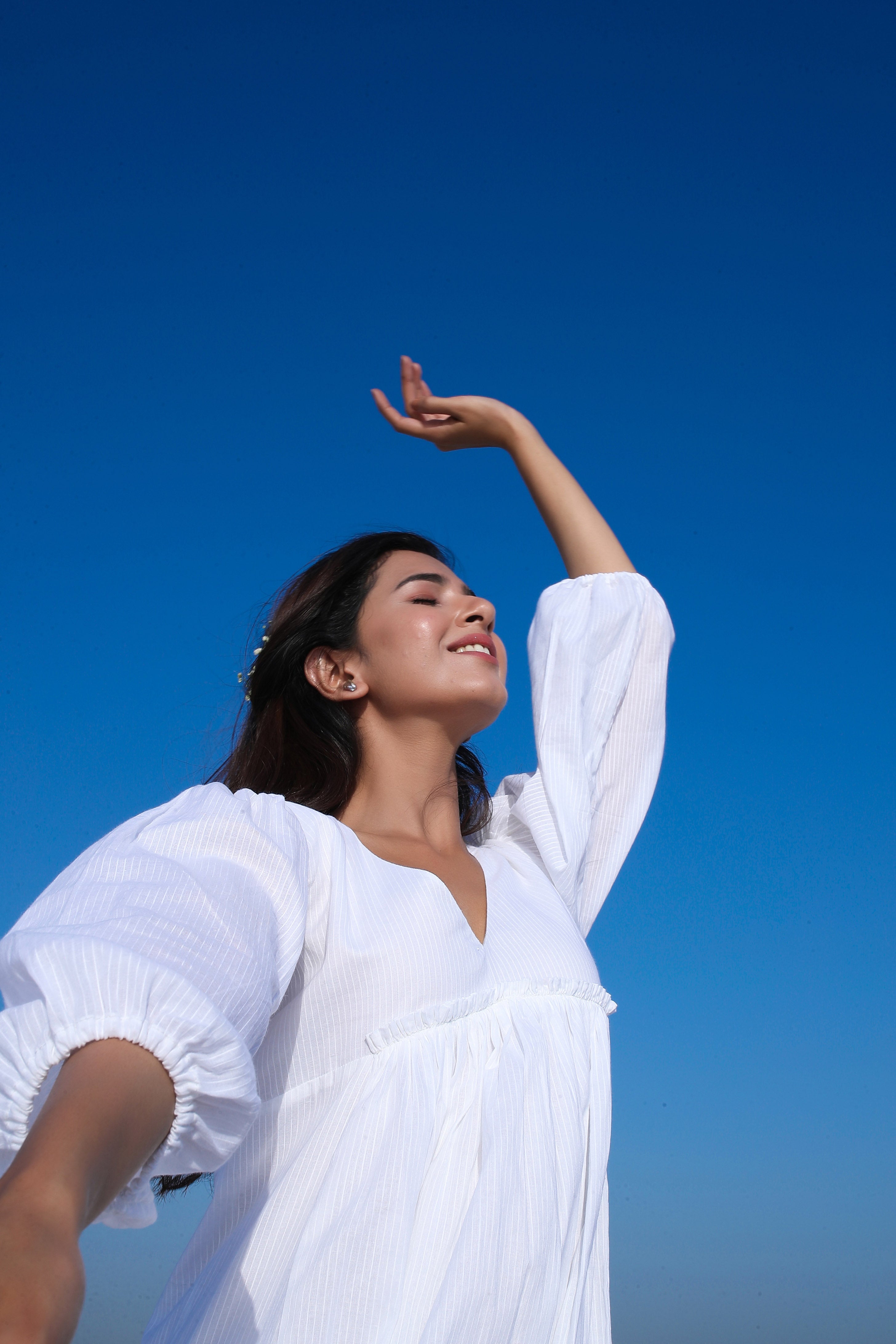 White Elbow Bishop Sleeves Dress - ILMA
