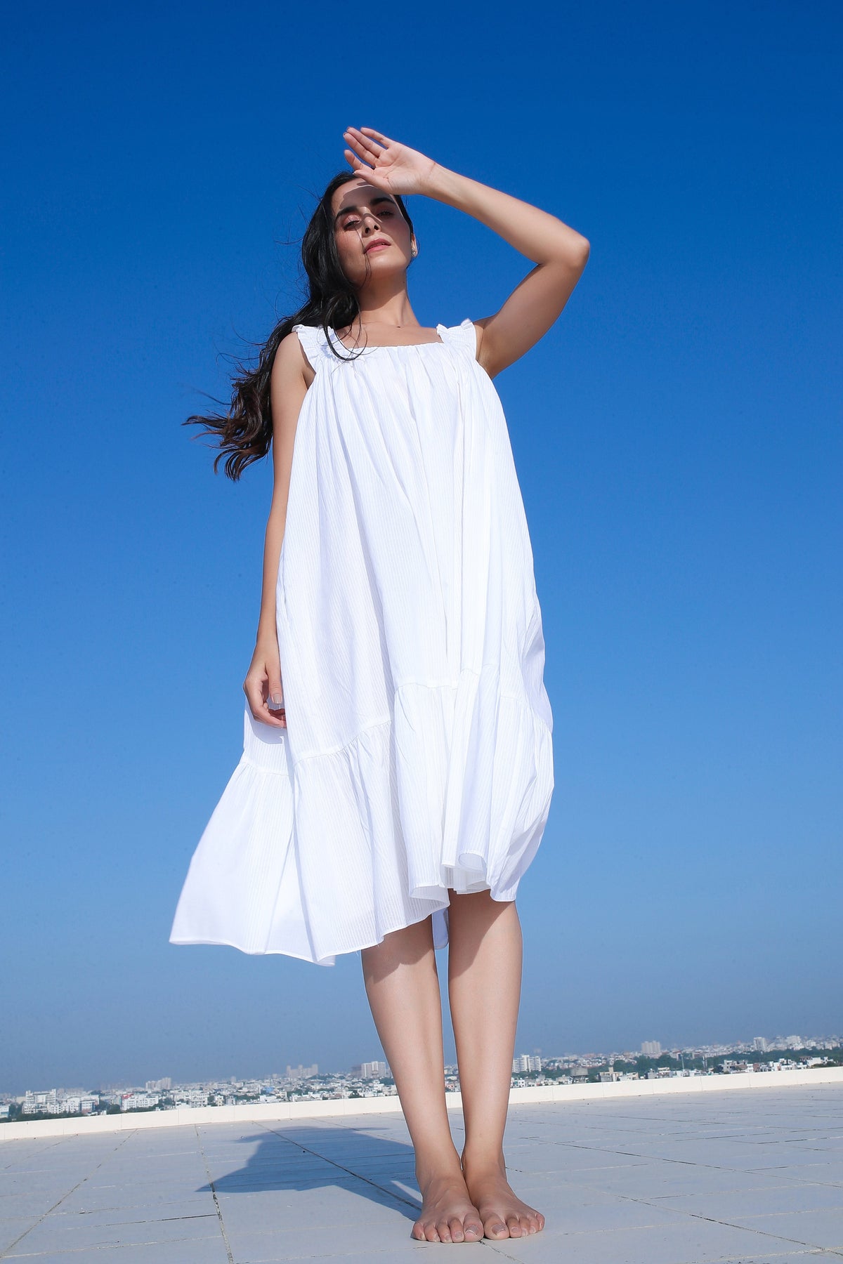White Ruched Strap Dress - ILMA