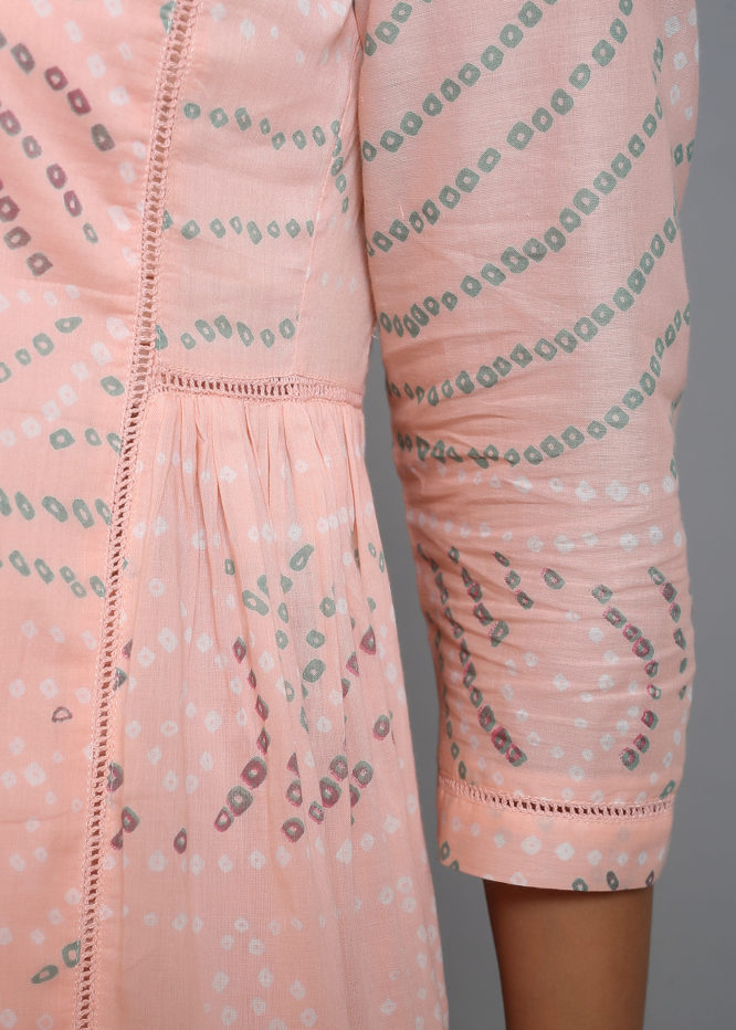Peach Bandhini Suit Set with Dupatta - ILMA